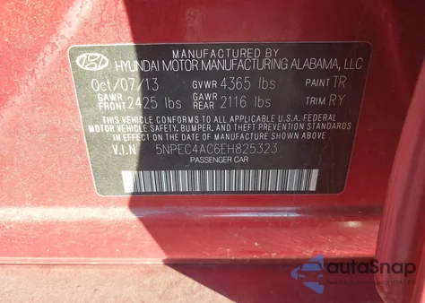 2014 Hyundai Sonata Se from USA, damaged, VIN 5NPEC4AC6EH825323